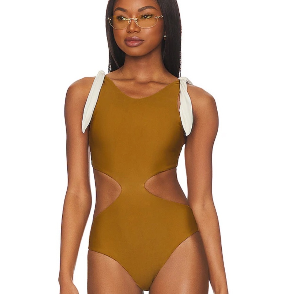 Revolve X House of Harlow Iggy One Piece Swimsuit in Mustard/Cream